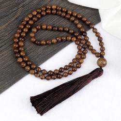Ahşap Boncuklu Mala Kolye | 6/8 mm, Püsküllü ve Tibet Tarzı