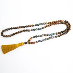 Mala in occhio di tigre naturale e onice | Collana da meditazione con 108 perle