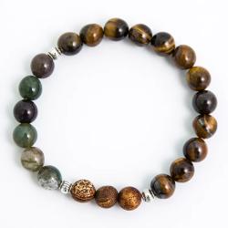 Mala in occhio di tigre naturale e onice | Collana da meditazione con 108 perle