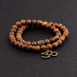 Bracciale Mala buddista tibetano - Perline di legno e ciondolo di loto