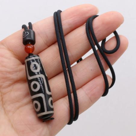 Pendentif Dzi du Tibet : Collier ras du cou porte-bonheur à neuf yeux