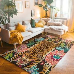 Tapis bohème vintage à motifs tigre et fleurs | Tapis de style marocain