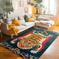 Tapis bohème vintage à motifs tigre et fleurs | Tapis de style marocain
