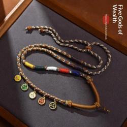 Collier de perles Dzi tibétaines | Amulette en corde de coton tissée à la main