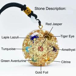 Pendentif Orgone Cube de Métatron : Bijou de guérison des 7 chakras