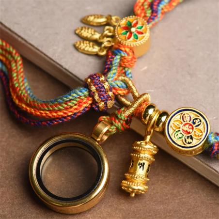 Tibetan Zakiram Bracelet: Hand-Woven with Green Tara & Masters
