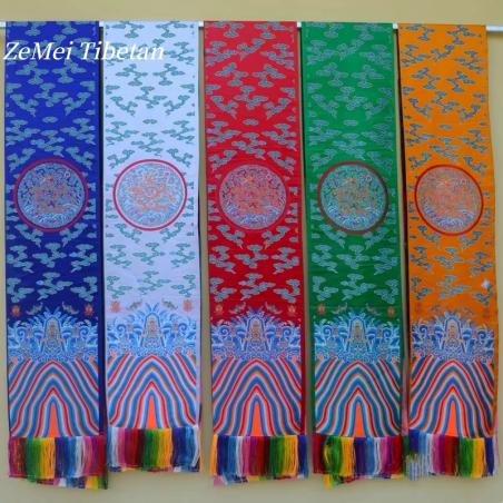 Auspicious Silk Hada: Tibetan 5-Color Dragon & Bat Embroidery