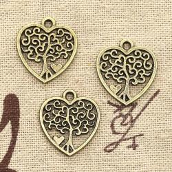 Ciondoli a forma di cuore e albero in argento antico per la creazione di gioielli fai da te (30 pezzi)