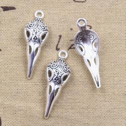 Set di ciondoli con teschio e uccello - 15 ciondoli in argento antico per gioielli...