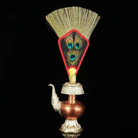 Tibetan Wamba Fan: Exotic Peacock Eye & Feather Decor