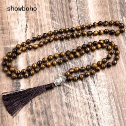 Natural Tiger Eye Mala Necklace | Meditation & Yoga