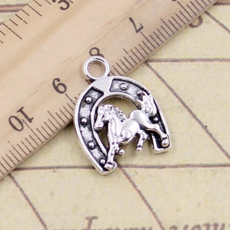 Breloques en argent tibétain représentant des chevaux et des fers à cheval (lot de 10) pour la création de bijoux