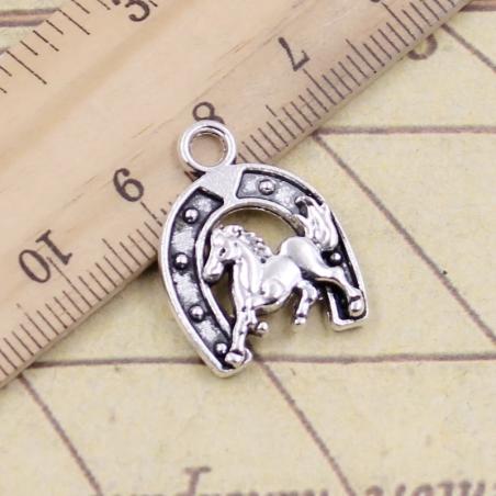 Breloques en argent tibétain représentant des chevaux et des fers à cheval (lot de 10) pour la création de bijoux