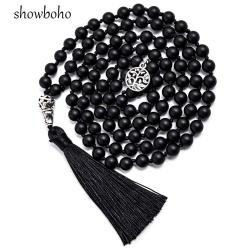 Collana Mala in agata nera opaca: gioielli per meditazione e yoga