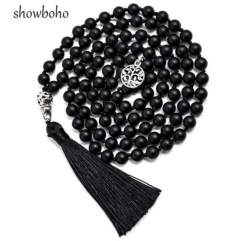 Collana Mala in agata nera opaca: gioielli per meditazione e yoga