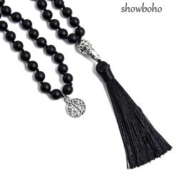 Collana Mala in agata nera opaca: gioielli per meditazione e yoga
