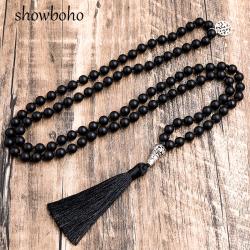 Collana Mala in agata nera opaca: gioielli per meditazione e yoga