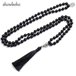 Collana Mala in agata nera opaca: gioielli per meditazione e yoga