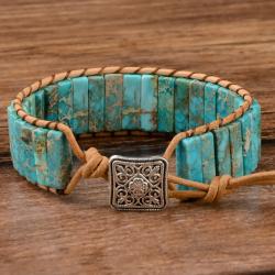 Armband aus Naturstein, Edelstein und Leder | Verstellbarer Wickelschmuck