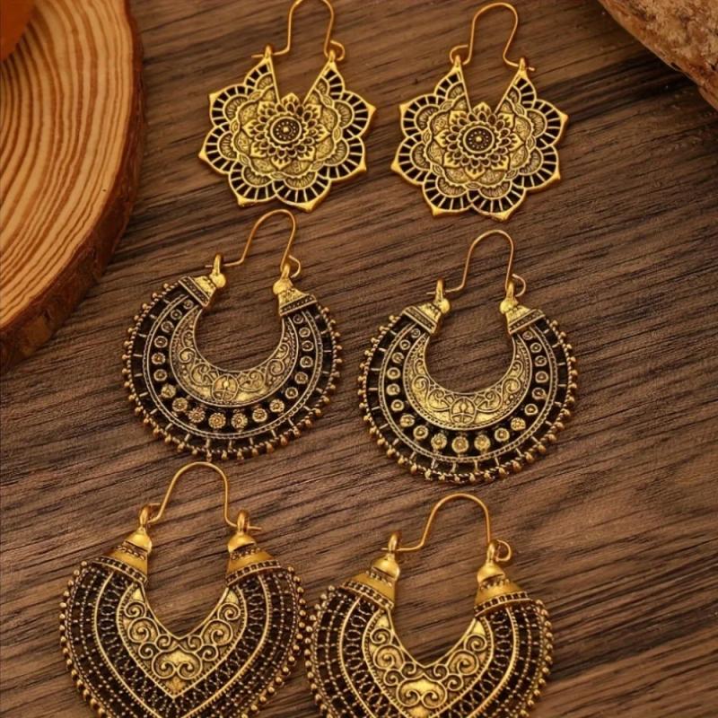 Boho Floral Hoop Earrings - Vintage & Unique Dangle Jewelry