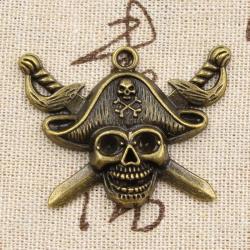 Ciondoli con teschio e bandiera pirata - Bronzo tibetano vintage per gioielli fai da te