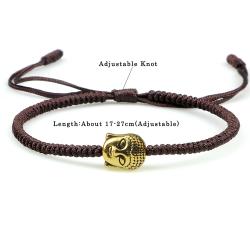 Tibetan Buddha Head Bracelets: Handmade, Rope & Elephant Pendant
