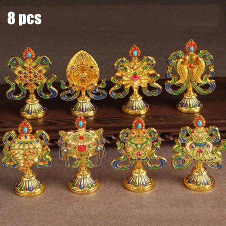 Statues des Huit Trésors du Tibet : Décoration bouddhiste de bon augure
