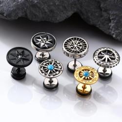 Orecchini a forma di bussola vintage | Orecchini da uomo, in acciaio inossidabile e design a stella