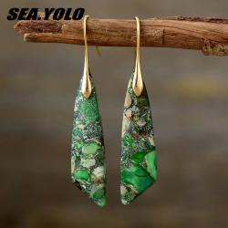 Geometrische Ohrringe mit Steinen im Boho-Stil | Luxuriöser Boho-Schmuck für Damen