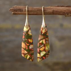 Geometrische Ohrringe mit Steinen im Boho-Stil | Luxuriöser Boho-Schmuck für Damen