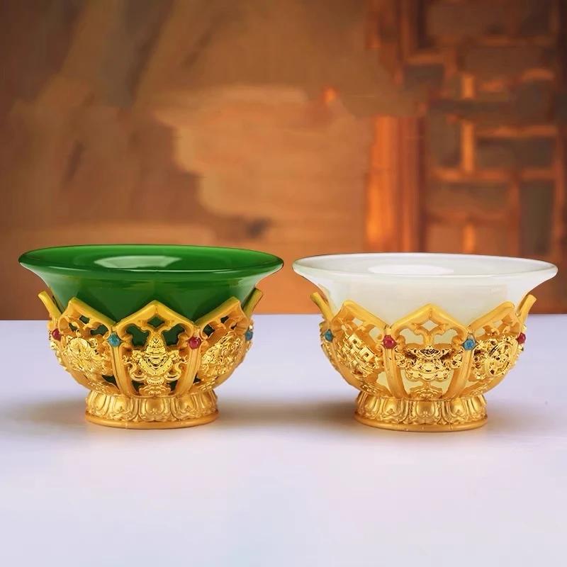 Tibetische Ghee-Schale: Heilige Bronze & Stein, graviertes Dekorationsgeschenk