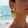 Ocean Style: Large Metal Starfish Conch Drop Earrings