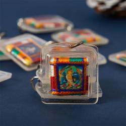 Tibetan Tangka Green Tara Keychain - Buddha Pendant & Feng Shui Charm