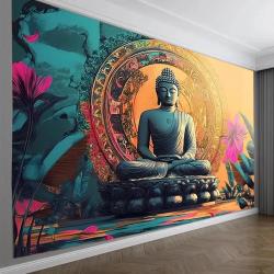 Arazzo Buddha dorato: decorazione da parete per meditazione zen