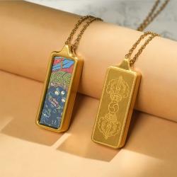 Ciondolo Thangka Kilam tibetano: talismano della ricchezza dipinto a mano in stile vintage...