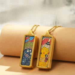 Tibetan Thangka Kilam Pendant: Vintage Hand-Painted Wealth Talisman...