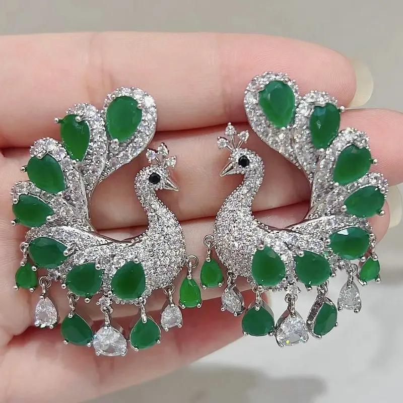 Peacock Green Tassel Earrings for Women | Bilincolor