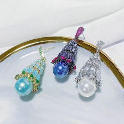 Kadınlar için Şık Gümüş Barok Kristal ve İnci Küpeler