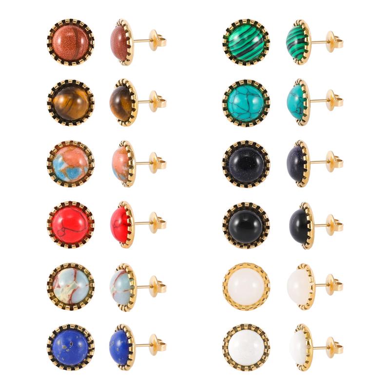 Gemstone Stud Earrings Set | Stainless Steel & Natural Stones