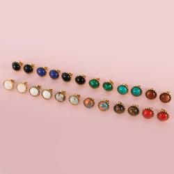 Gemstone Stud Earrings Set | Stainless Steel & Natural Stones