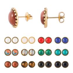 Gemstone Stud Earrings Set | Stainless Steel & Natural Stones