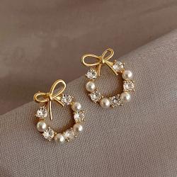Orecchini a fiocco minimalisti per donna | Strass e perle