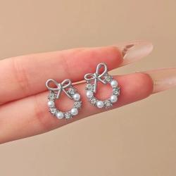 Orecchini a fiocco minimalisti per donna | Strass e perle