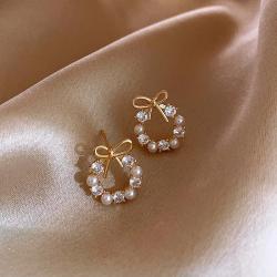 Orecchini a fiocco minimalisti per donna | Strass e perle