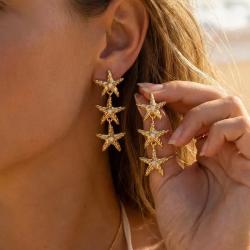 Orecchini a forma di stella marina punk bohémien - Oro, cristallo e zircone
