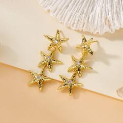 Bohemian Punk Starfish Earrings - Gold, Crystal & Zircon