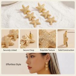 Bohemian Punk Starfish Earrings - Gold, Crystal & Zircon