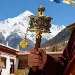 Handcrafted Tibetan Prayer Wheel - Alloy & Crystal Decor