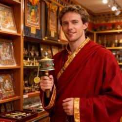 Handcrafted Tibetan Prayer Wheel - Alloy & Crystal Decor