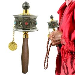 Handcrafted Tibetan Prayer Wheel - Alloy & Crystal Decor